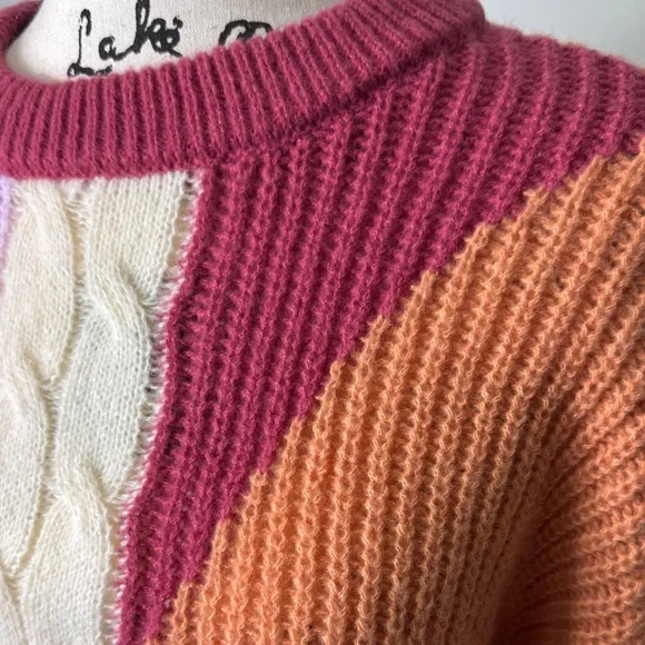 ALTER’D STATE Colorful Patchwork Women's Cozy Sweater Color Block Boho Size S - Picture 3 of 8